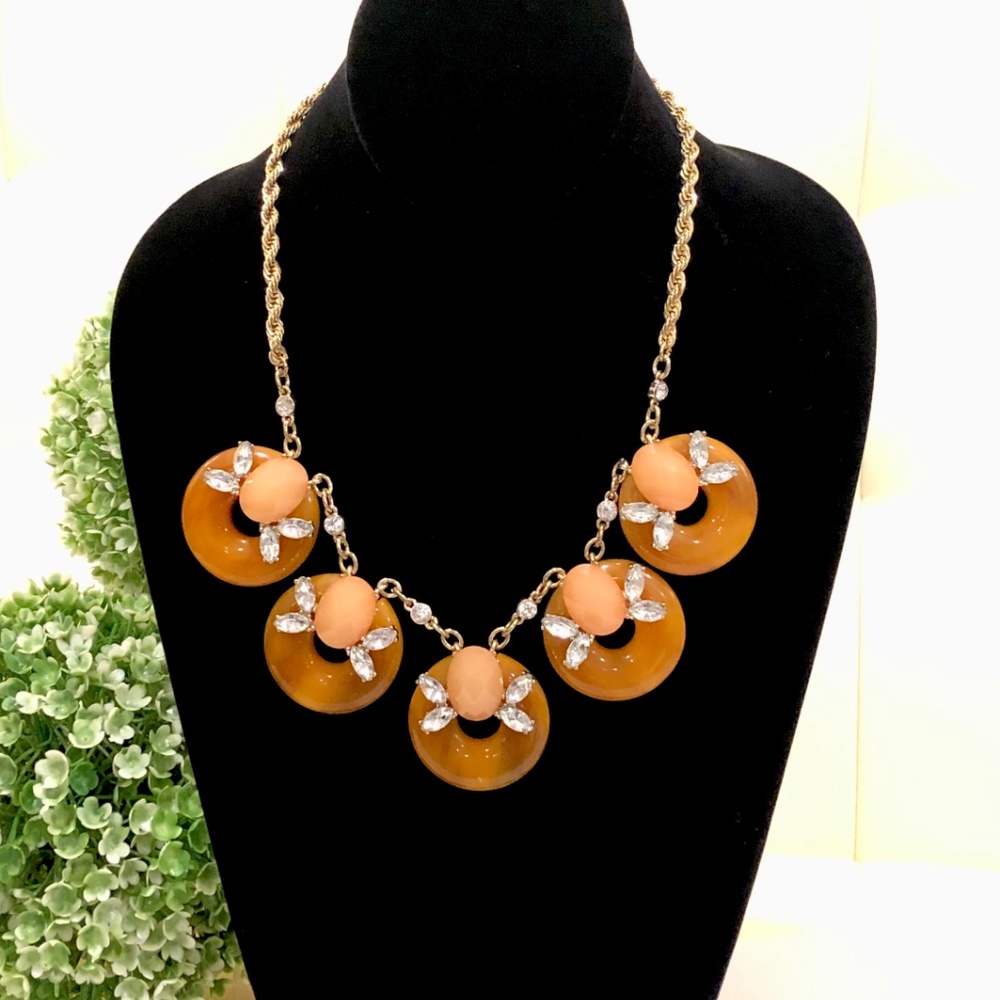 Lee by Lee Angel Tortoise Crystal Statement Soleil Frontal Necklace NWT $78